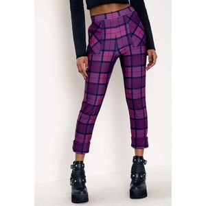 BlackMilk TARTAN FUCHSIA CUFFED PANTS - LIMITED